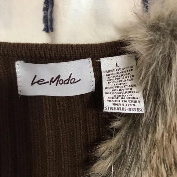 Le Moda Open Front Faux Fur & Knit Vest - Picture 7 of 12